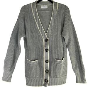 Old Navy Gray Blue Button Front Relaxed Varsity Cardi Sweater Size M